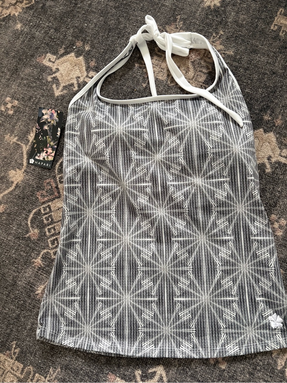 Hapari White and Black Geometric Halter Tankini Top